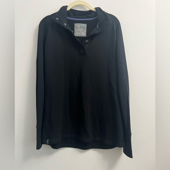 Free Fly Bamboo 1/4 Snap Pullover Long Sleeve Sweater Shirt - Black- Size L - Picture 1 of 16